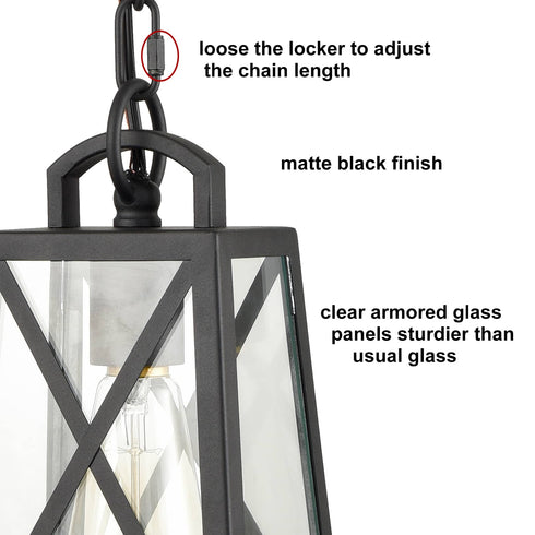 Industrial Exterior Pendant Light Hanging Matte Black Lantern Porch Light